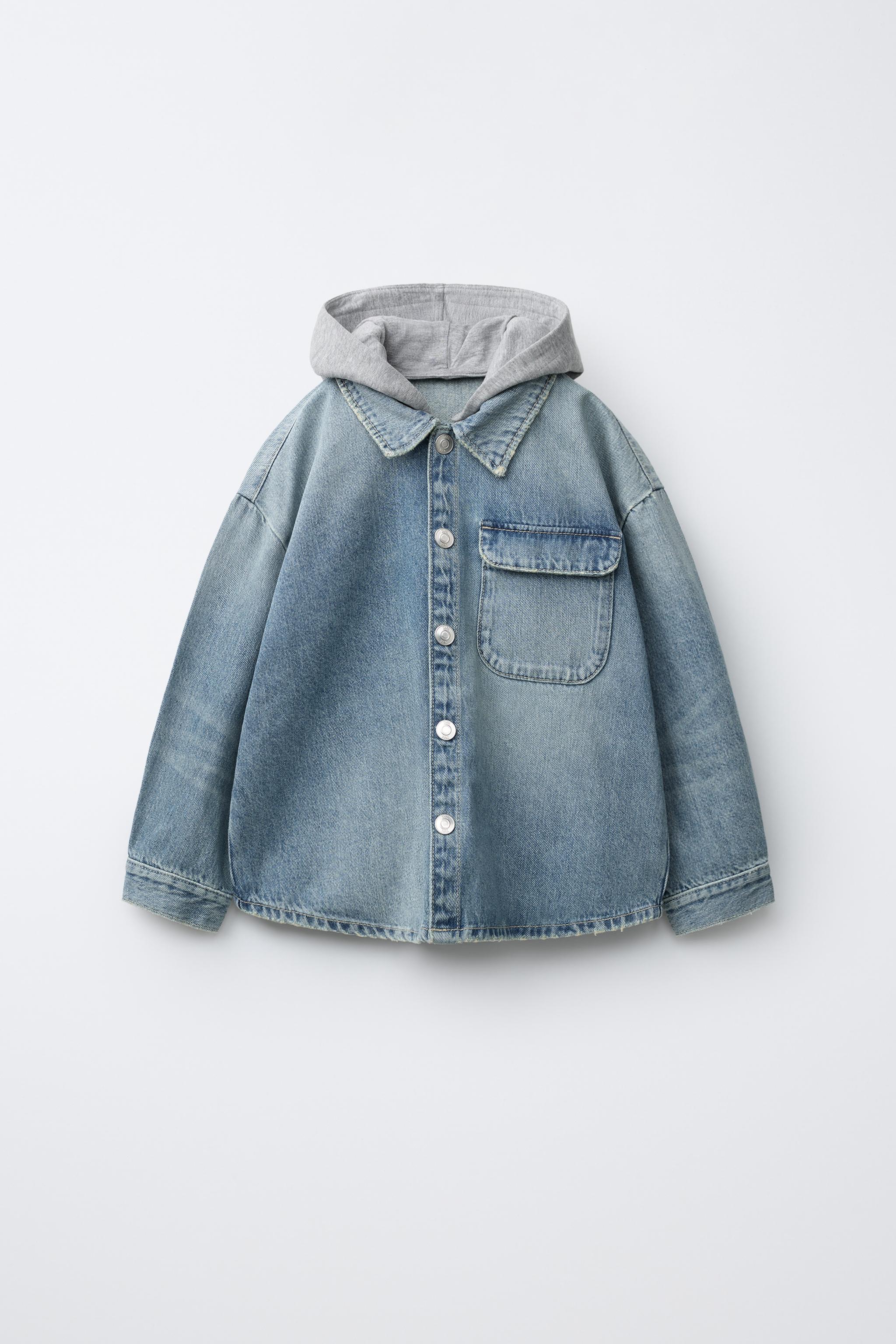 DENIM OVERSHIRT WITH REMOVABLE HOODIE